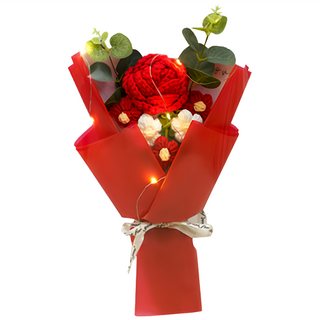 上手家居 祝福編織花束 針織花/小花束/針織花束/畢業花束, 1個, 深情紅玫瑰