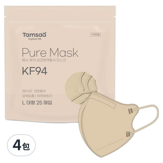 Tamsaa Pure口罩 米色 KF94 密封袋裝 L尺寸 成人防護口罩, 25片, 4包