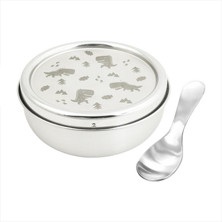 KOM 童趣系列 316不鏽鋼兒童隔熱碗餐具組 恐龍, 餐碗 + 上蓋 + 湯匙, 1套, 白色