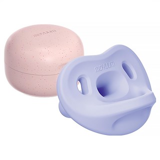 MOYUUM 全矽膠微笑奶嘴收納盒組, 3~6個月, 藍莓紫, 1組