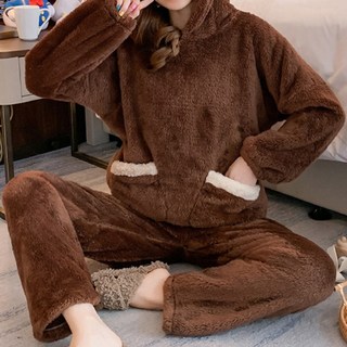 MYSEASON 女款泰迪熊搖粒絨睡眠睡衣套組