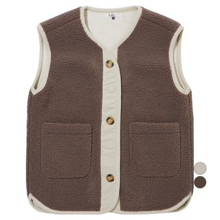 Lap 女款燈芯絨撞色寬鬆版型羊羔毛背心 AR4WVA20