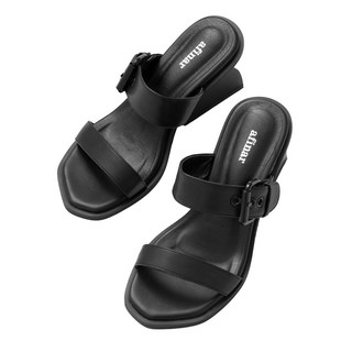 afinar 雙繫帶搭扣穆勒涼鞋 (5公分鞋跟), 黑色的, 240