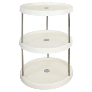三層鋼管旋轉置物架 PE+不鏽鋼材質 適用於客廳/浴室等, 白色, 1個
