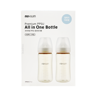 Moyuum PPSU多合一兩用吸管奶瓶 無奶嘴 2入, 米色, 270ml, 1組