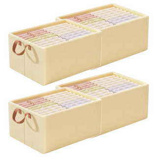 可摺疊衣物收納籃，四周加固，硬挺不軟塌，疊放穩固，更省空間, 47 x 28 x 20 cm, 米白色, 4個