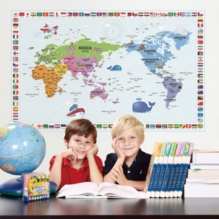 兒童國旗世界地圖學習用可撕貼壁貼 藍色 C1301b, 1個
