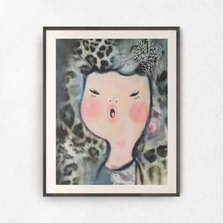 HelloArtist 豹紋女孩圖案掛畫 7號 350*450mm, 黑色