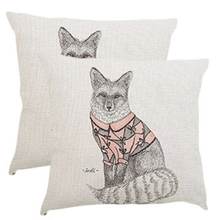 ECODY 動物插畫圖案靠枕套 2入
