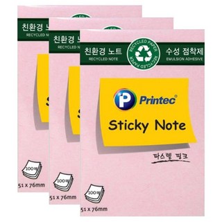 프린텍 스티키노트 51x76mm, 핑크, 100매, 3개