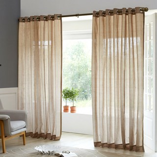 BYDECO 四季現代亞麻感雙層穿環窗簾, 棕色