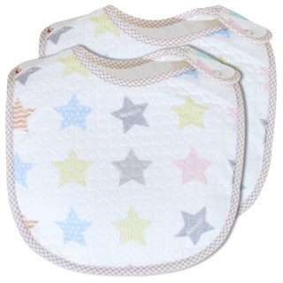 lieto 可愛棉質防水圍兜, 彩色星(白色), 2入