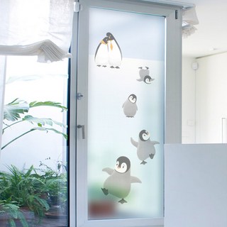 GGOOMIM 企鵝家族圖案無痕玻璃貼紙, 企鵝家族款