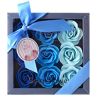 Bluemato 香皂玫瑰1 透明盒 香皂玫瑰 9入 花盒 中, 藍色, 9個