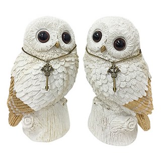 愛爾蘭貓頭鷹雕像2件組, 象牙白 + 金色