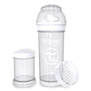 TWISTSHAKE 彩色奶瓶+蓋子+攪拌網+奶粉瓶+奶嘴 260ml, M(4~6個月), 白色