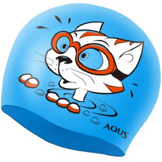 AQUS 矽膠泳帽 游泳貓咪 AC1701, 藍色