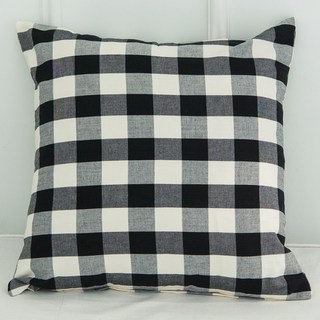 ECONY HOUSE 大格紋抱枕 含枕芯, 黑色