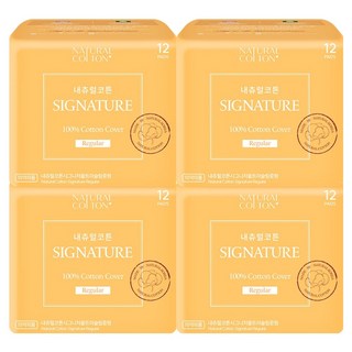 내츄럴코튼 시그니처 울트라슬림 생리대 날개형, 중형, 12개입, 4개