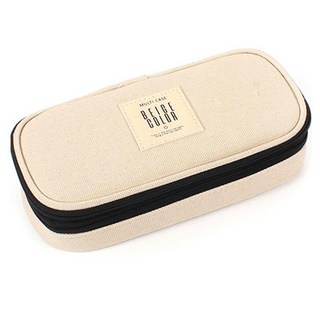 톡톡팬시 투지퍼 컬러라벨 2단 파우치형 필통, Beige, 1개