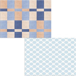 벨라 실리콘 식탁매트 2p 블루플라워패턴 세트, 블루플라워패턴, 체크무늬, 385 x 285 mm