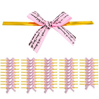 도나앤데코 영문인쇄 리본타이 빵끈, 연핑크, 50개입