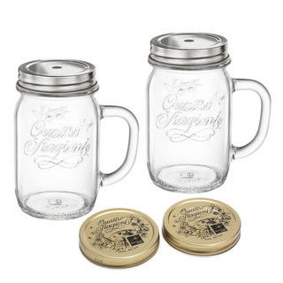 Bormioli Rocco Genietti 吸管蓋 2入 + 一般杯蓋 2入 + Quattro 透明馬克杯 415ml x 2入, 1套