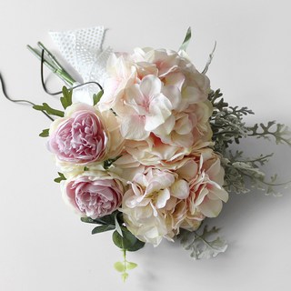 BLOOMING&ME Honey牡丹繡球人造花束, 蜜桃色