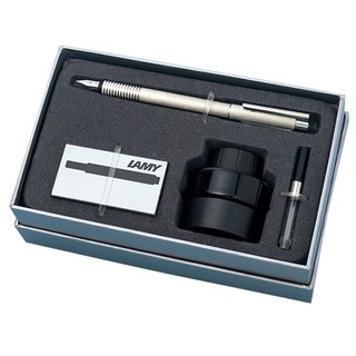 LAMY 鋼筆標誌拉絲鋼墨水瓶禮品套組, EF, 混色