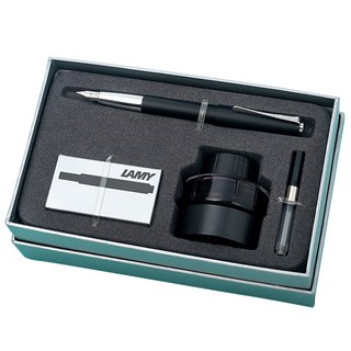 德國 LAMY Studio 黑色鋼筆瓶裝墨水禮品套組, 黑色, EF