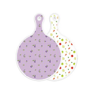 로엠디자인 양면 원형 서빙도마 보라플라워체크, 사과씨, 1개