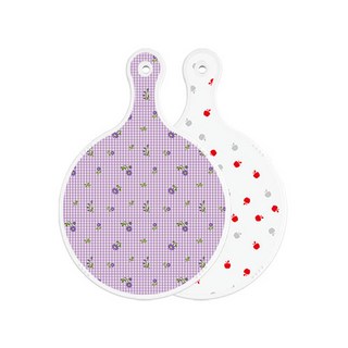 로엠디자인 양면 원형 서빙도마 보라플라워체크, 구색사과, 1개
