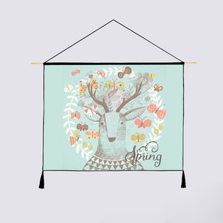 Super Six 亞麻牆面裝飾掛簾 花鹿, 2