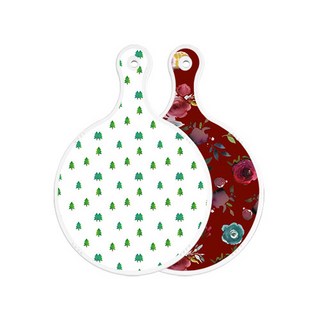 Loem Design 雙面圓形上菜砧板 松樹藝術圖案, 紫色花朵藝術圖案, 1個