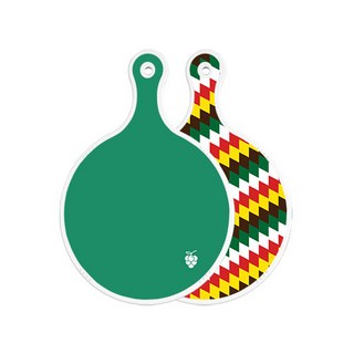 로엠디자인 양면 원형 서빙 도마 그린, 5색다이아패턴, 1개