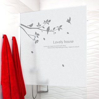 JEJEDECO 無痕靜電半透明彩色霧面窗貼 愛的小屋 左側, 灰色 淺灰色