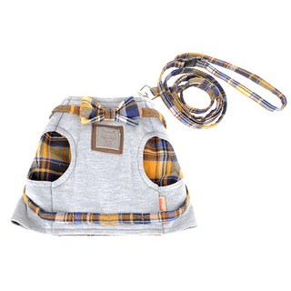 ZEZEPET 蝴蝶結格紋胸背帶 + 牽繩套組 S, Y499PCBH003, 1套
