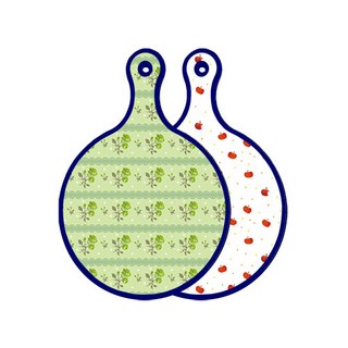 로엠디자인 블루에디션 양면 디자인 원형 서빙도마 그린로즈, 다홍사과패턴, 1개