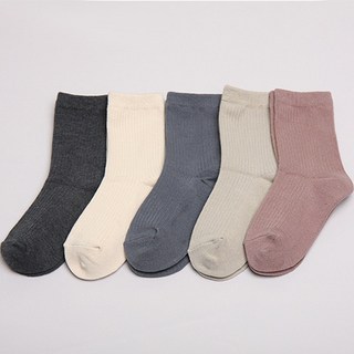 wesocks&papamom 孩童素色羅紋中筒襪 5雙組