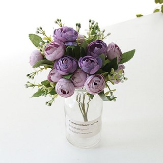 River Green 人造玫瑰花束 + 花瓶組, 1套, 紫色