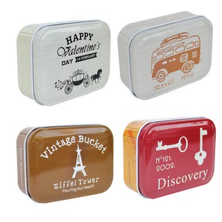 旅行鐵盒 4件組 旅行車+巴士+艾菲爾鐵塔+鑰匙, 1套