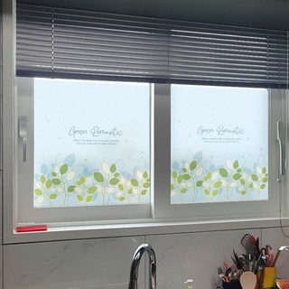 JEJEDECO 半透明彩色霧面窗貼 綠色嫩芽荷葉邊01, 天空藍