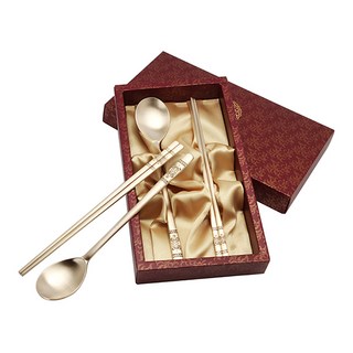 GOLDENBELL 烏龜圖案壓紋湯匙+筷子組, 金色, 湯匙*2入+筷子*2入