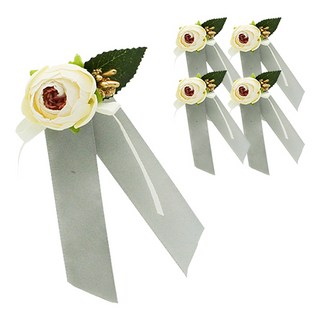 Donna&deco 花卉禮品包裝花朵裝飾胸花, 奶油色 + 灰色, 5入