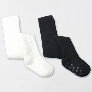 Park Goon 嬰幼兒童素色麻花紋連腳褲襪 2雙組