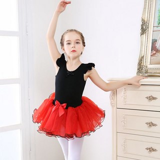 女童蝴蝶結荷葉邊分體式芭蕾舞衣
