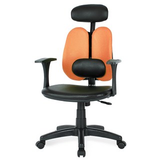 청심의자 휴먼C형 요추헤더형 우레탄바퀴 인조가죽 의자, 오렌지