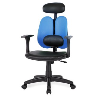 체어포커스 청심의자 휴먼C형 요추헤더형 우레탄바퀴 인조가죽 의자, 블루