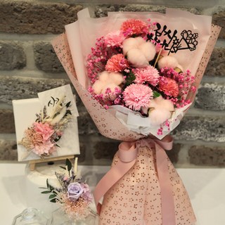 都市花園 香皂花棉花康乃馨滿天星花束, 粉紅色, 1個