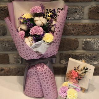 都市花園 香皂花棉花康乃馨滿天星花束, 紫色, 1個